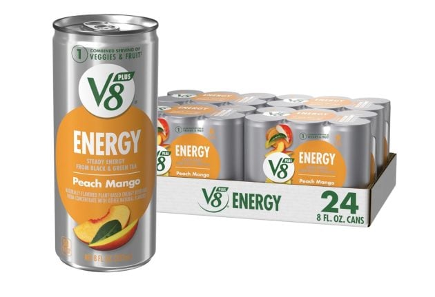 V8 +Energy Peach Mango Juice Energy Drink, 8 fl oz Can (24 Pack)